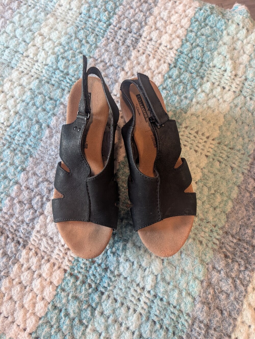 Clarks‎ Collection Women's Black Leather Slingback Sandals Size 9 Espadrille